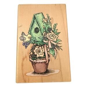 Stampendous! 1998 M084 Topiary Birdhouse Rubber Stamp